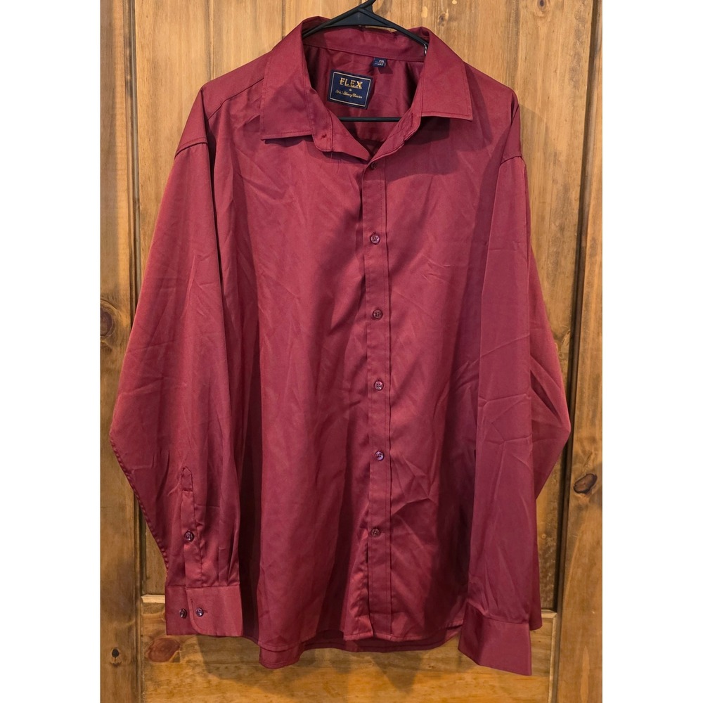 Flex Dress Shirt Mens 2XL Burgundy Excellent Luxury Collection Button Down